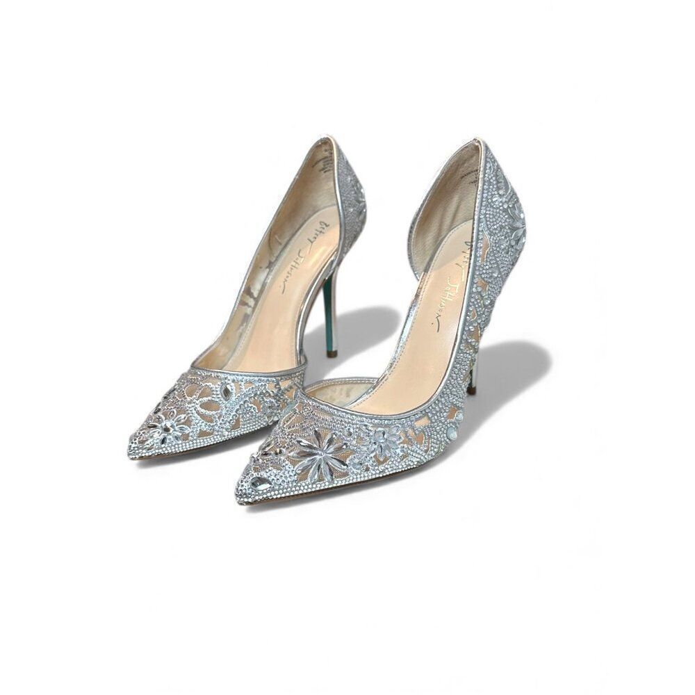 Betsey Johnson Embellished SB-Chic Silver Rhinestone D'Orsay Pumps Heels Size 10 - Picture 11 of 15